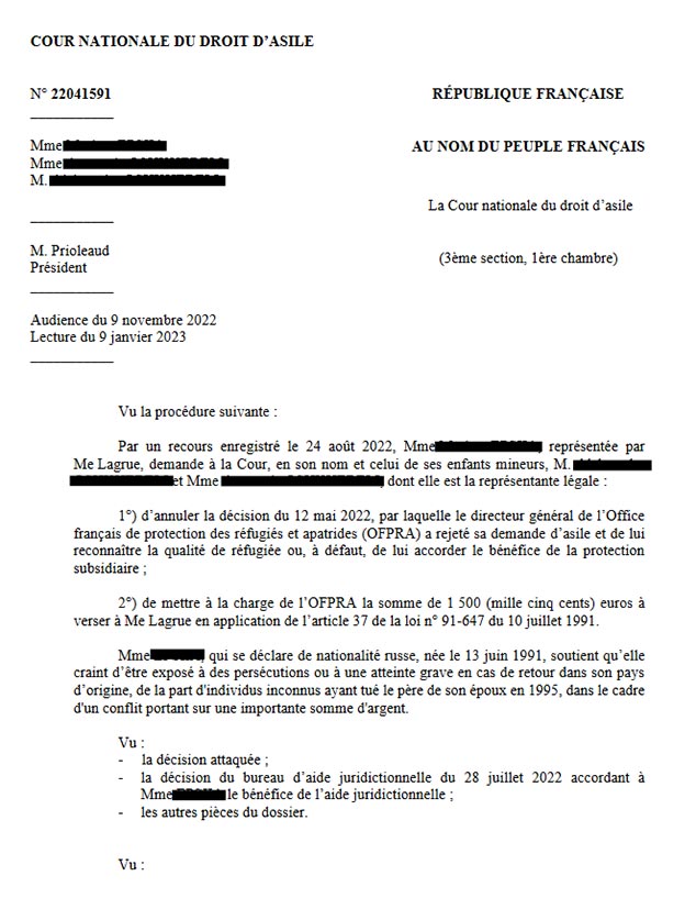 Russie risque de persécution protection subsidiaire accordée